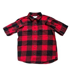 Buffalo Plaid Flannel Button Down Boys Large Red Black Pockets